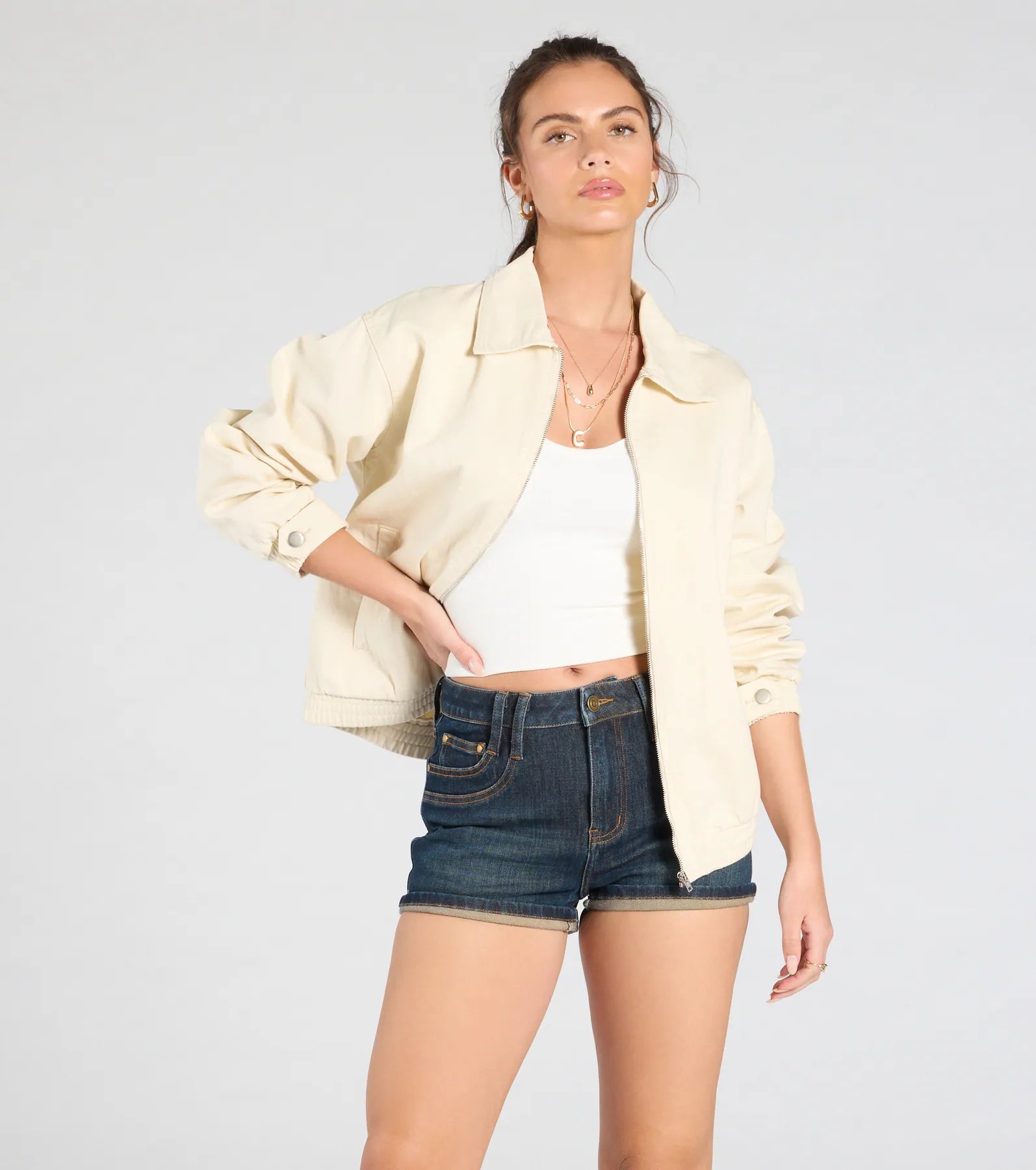 Keeping It Cool Oversized Denim Bomber Jacket