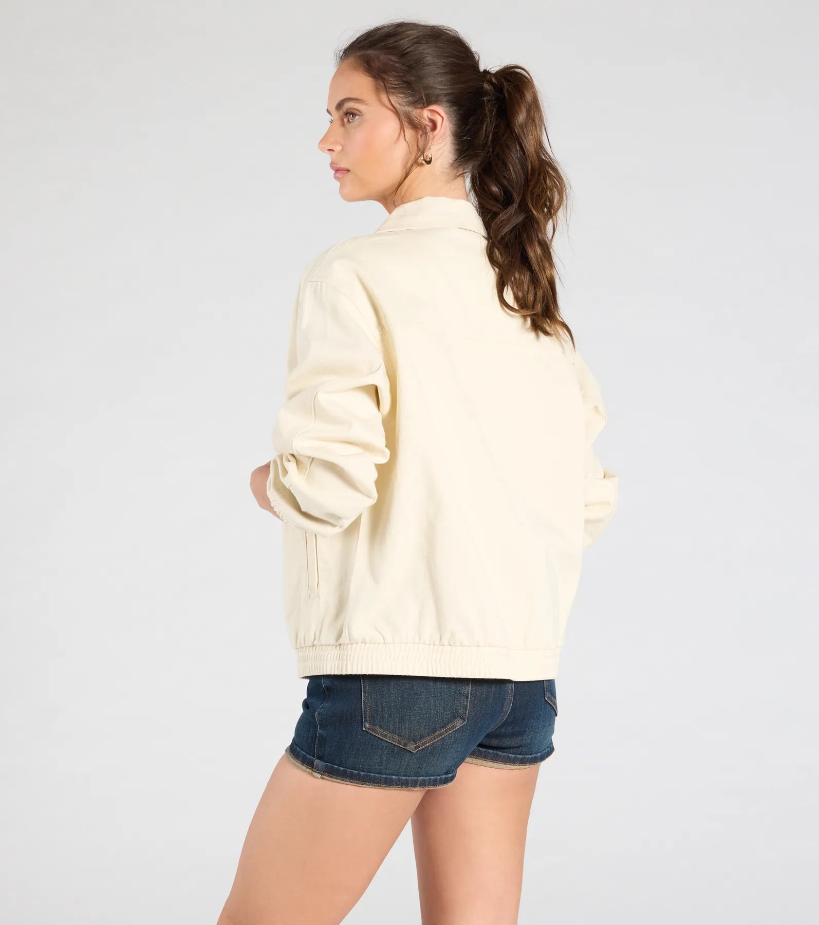 Keeping It Cool Oversized Denim Bomber Jacket