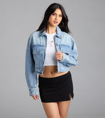 Cool Girl Zip Up Crop Denim Jacket