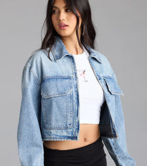 Cool Girl Zip Up Crop Denim Jacket
