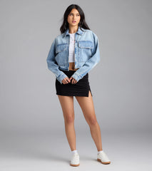 Cool Girl Zip Up Crop Denim Jacket