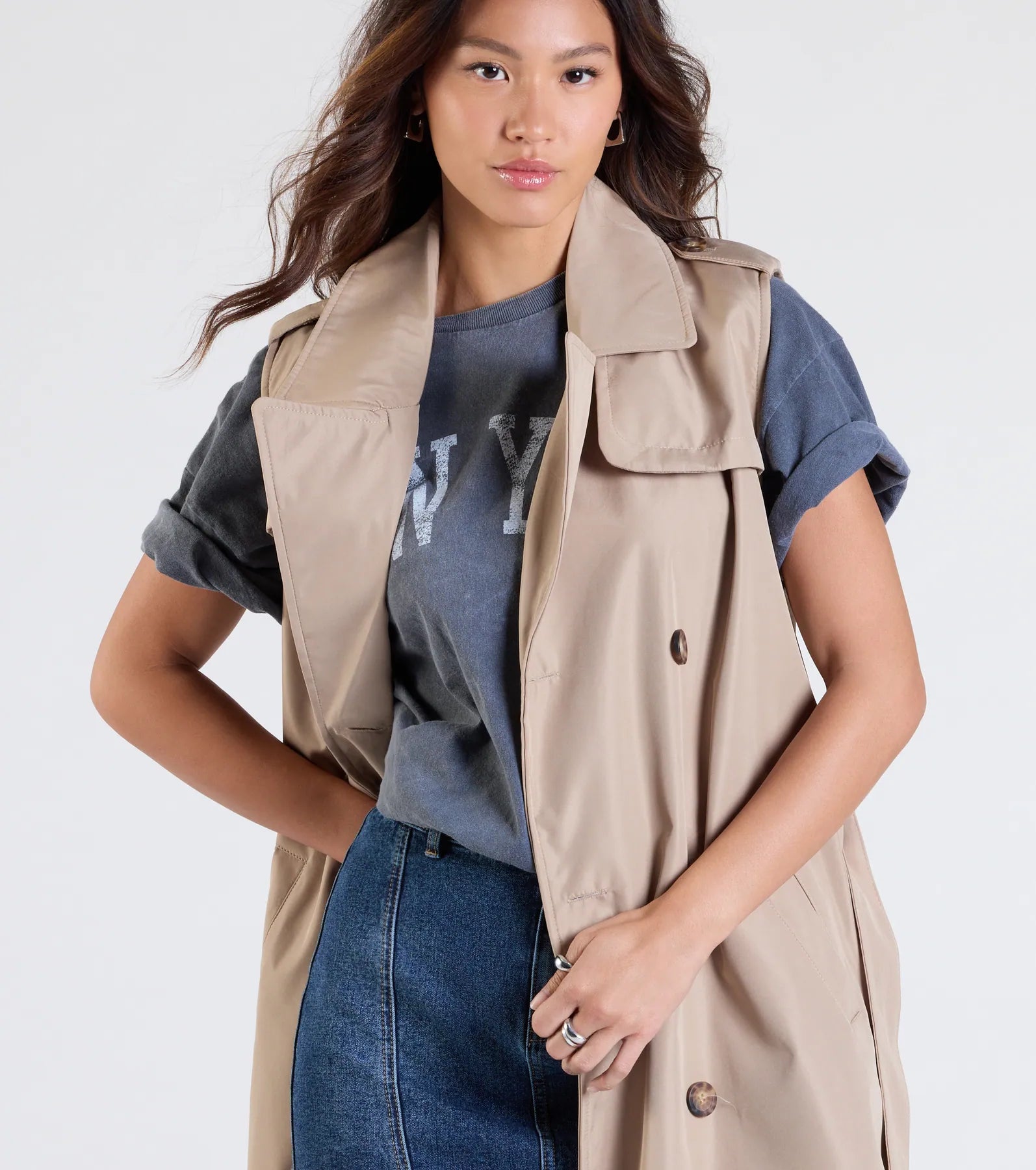 Classic Layer Tie-Front Belted Trench Vest