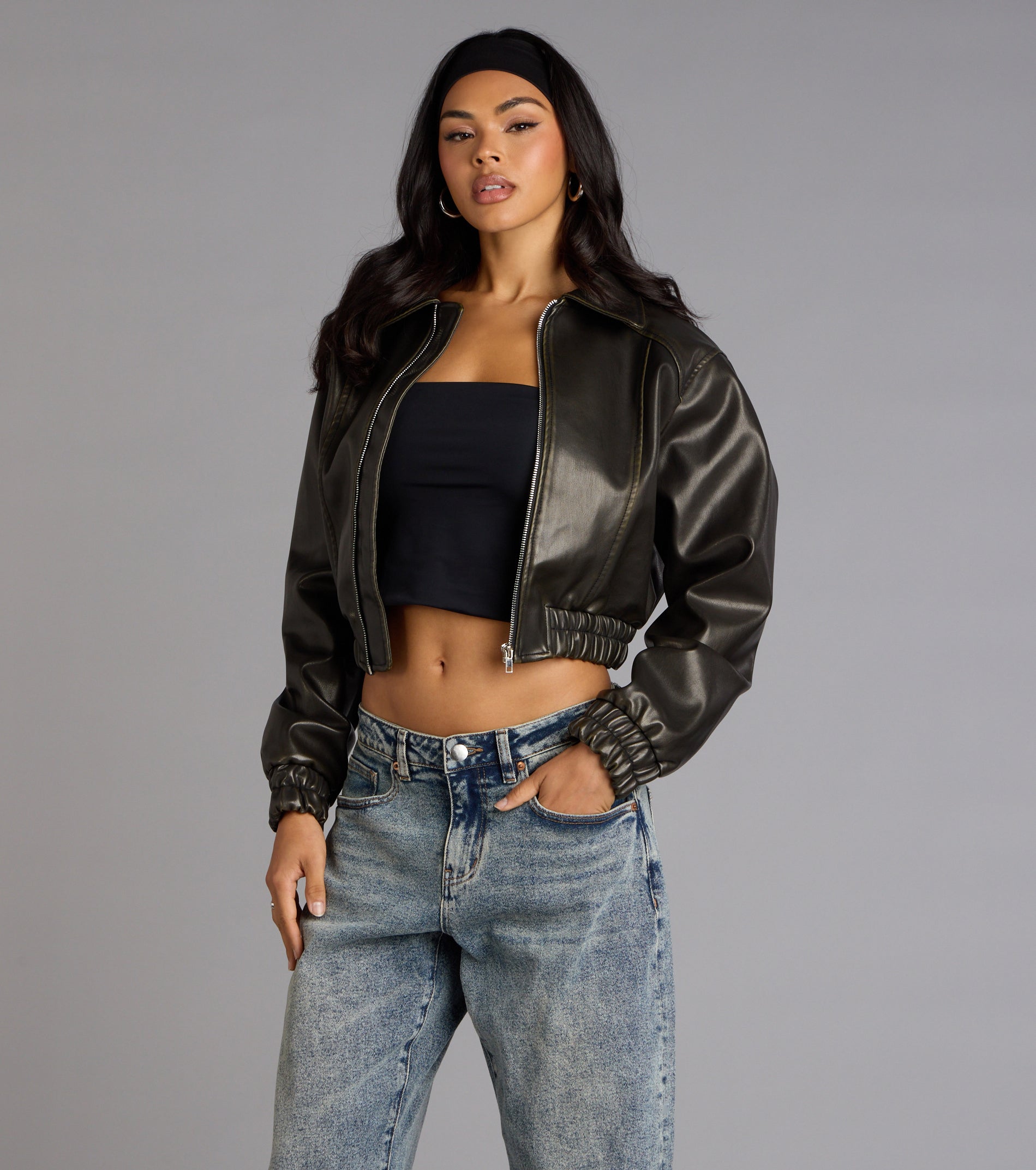 Cool Factor Faux Leather Bomber Jacket