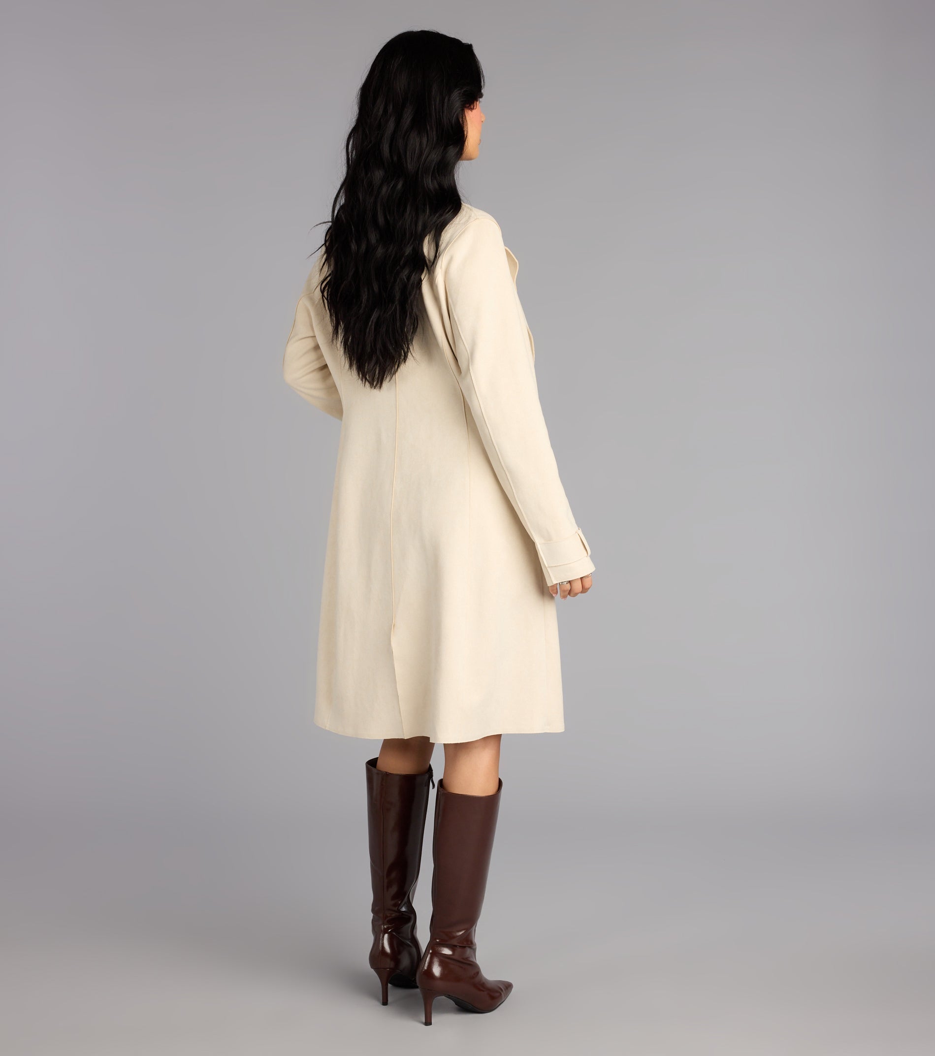 City Sleek Faux Suede Trench Coat