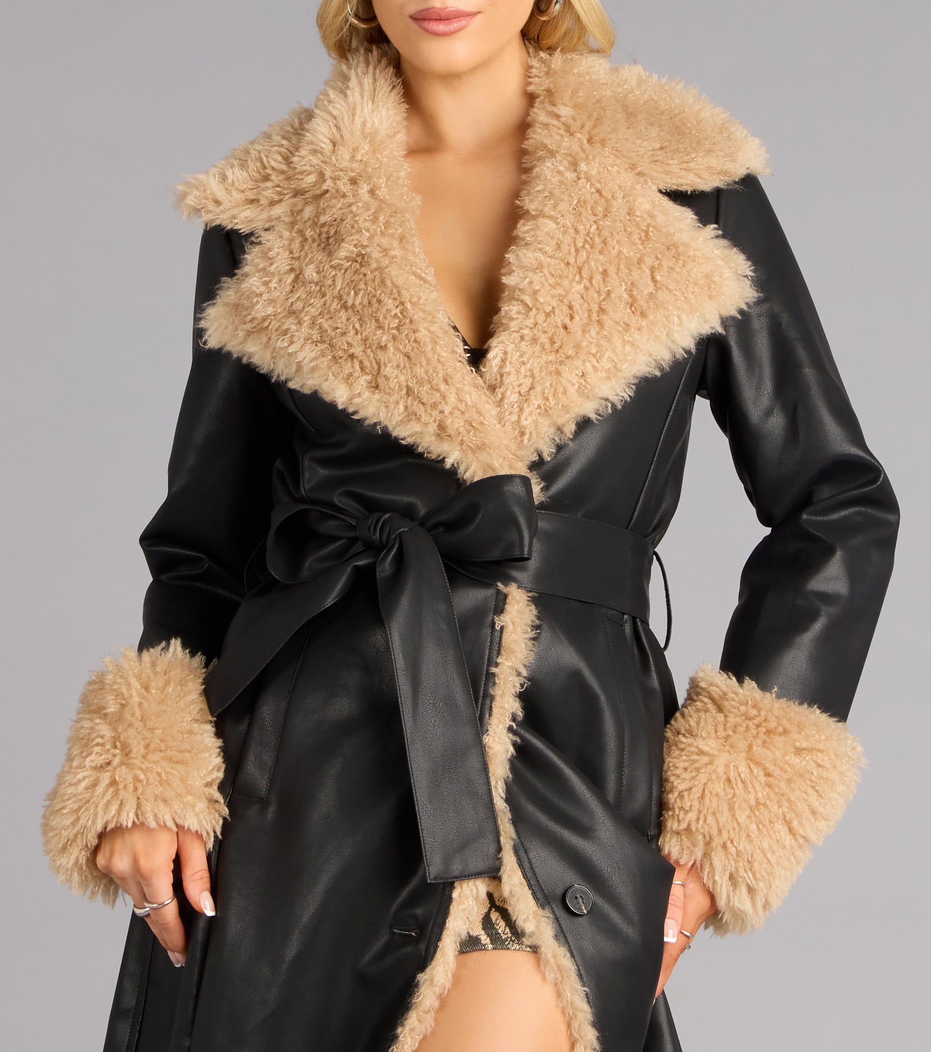 Wrapped in Drama Faux Leather Trench Coat