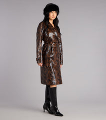 Bite Back Snake Print Faux Leather Trench Coat