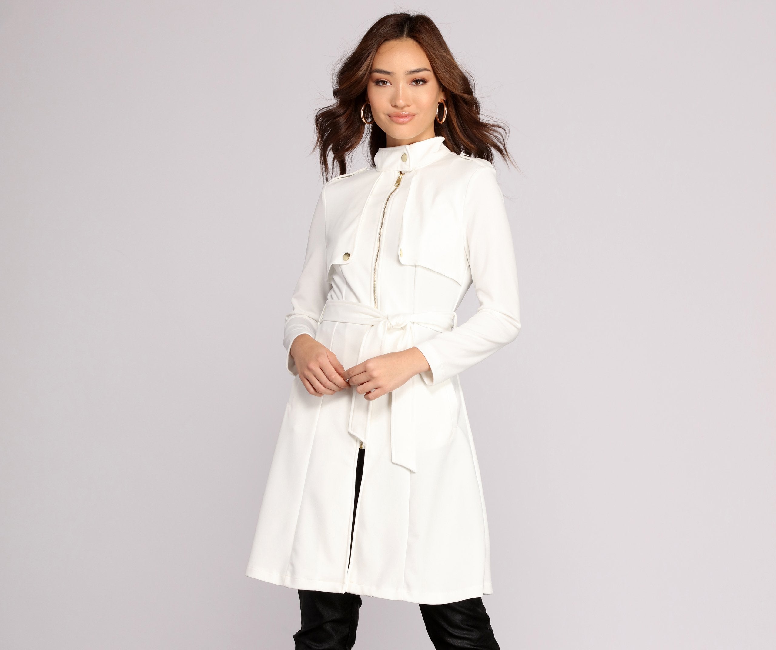 Feminine Flare Zip Up Trench Coat