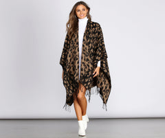 On The Spot Leopard Print Poncho