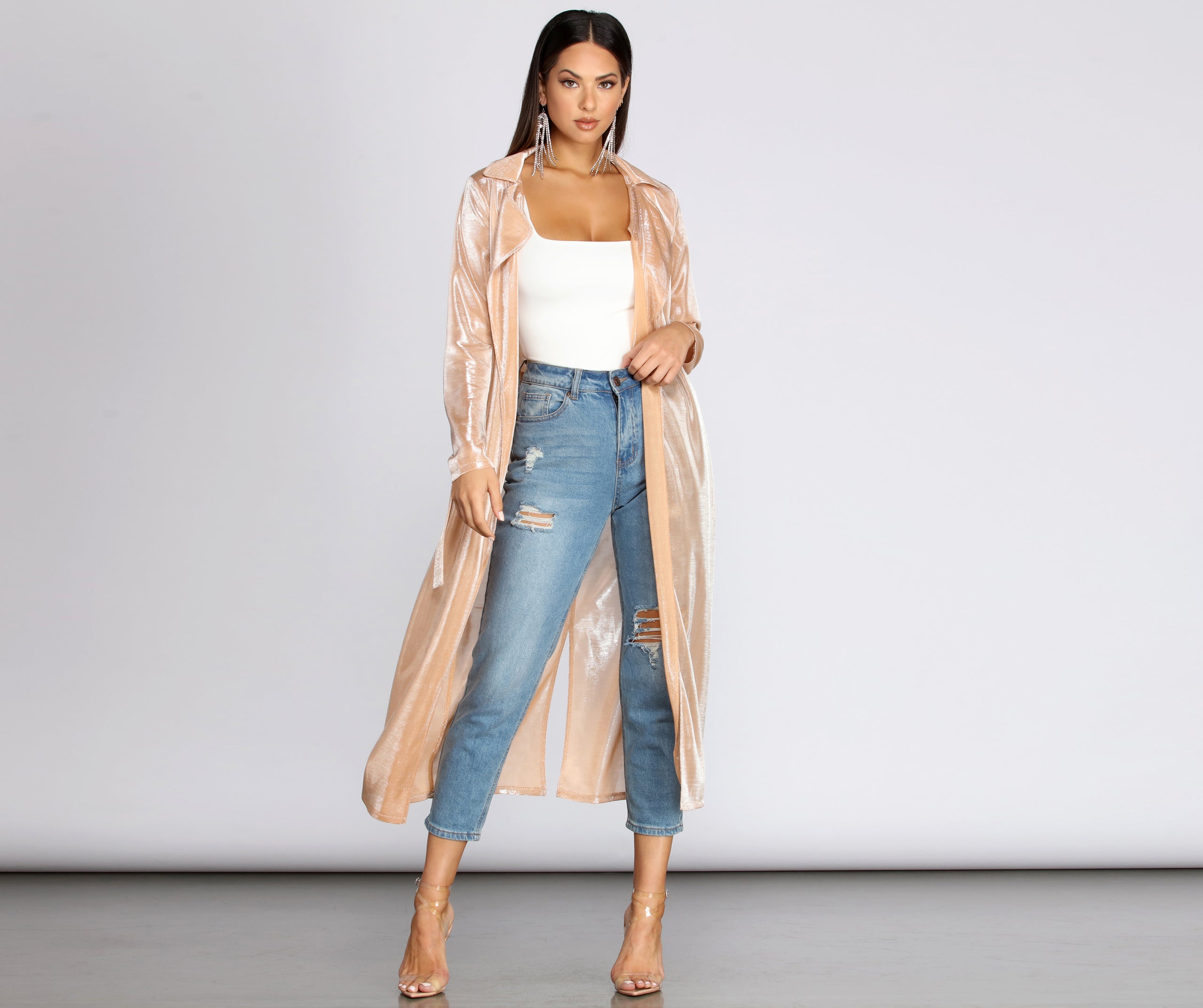 My Time To Shine Long Glitter Trench Coat