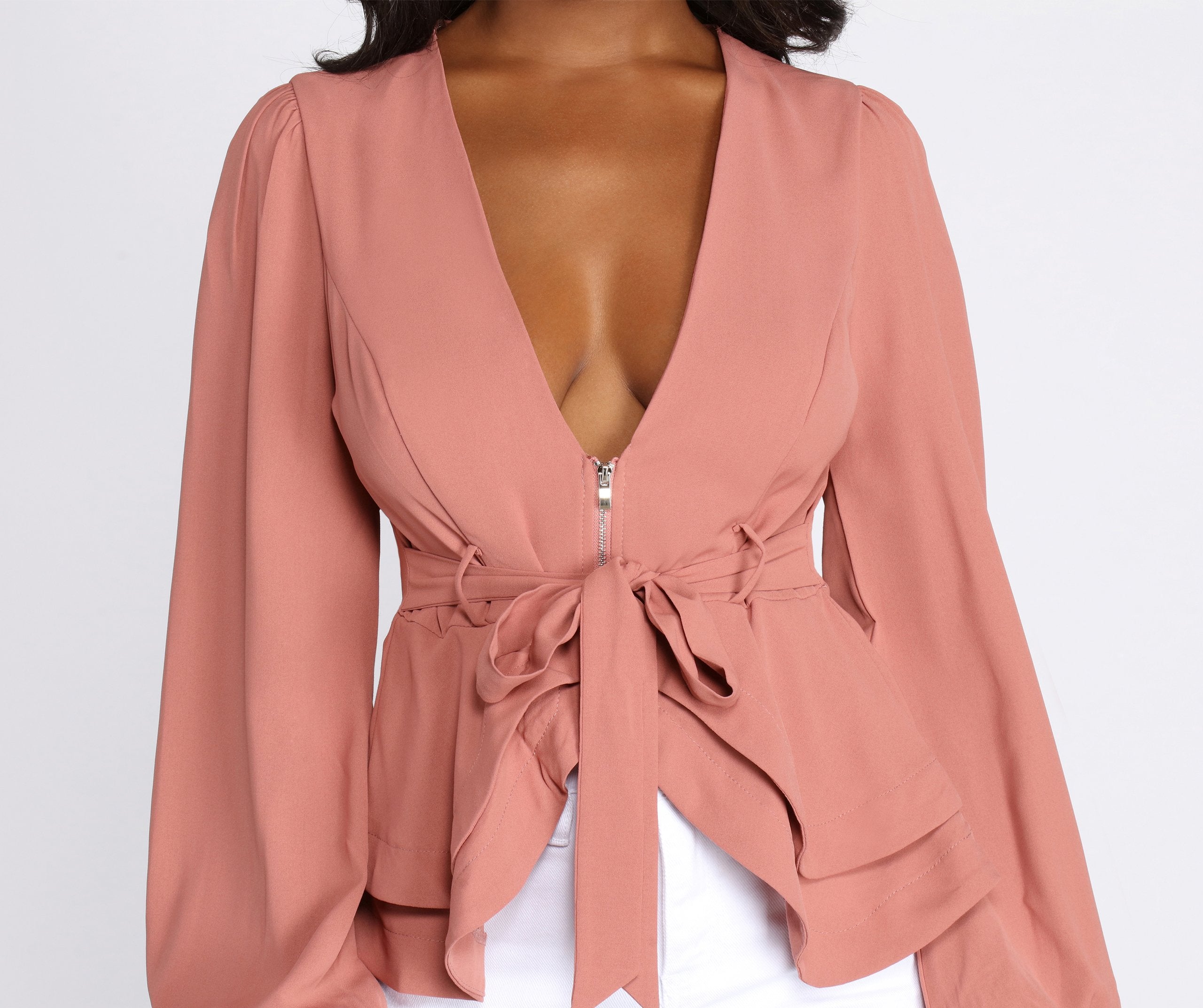 Simply Irresistible Zip Front Ruffled Blouse
