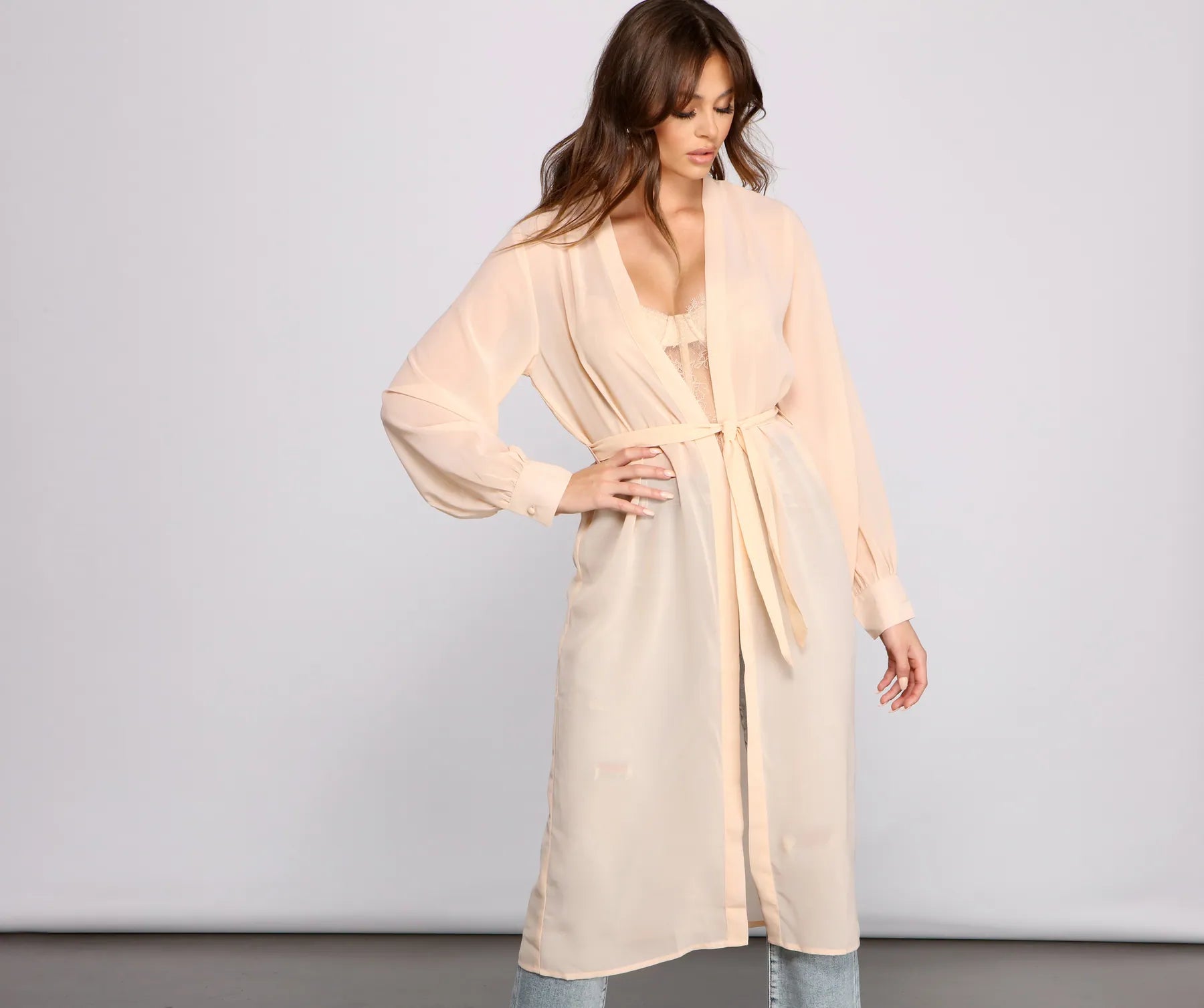 Sheer Appeal Chiffon Belted Trench