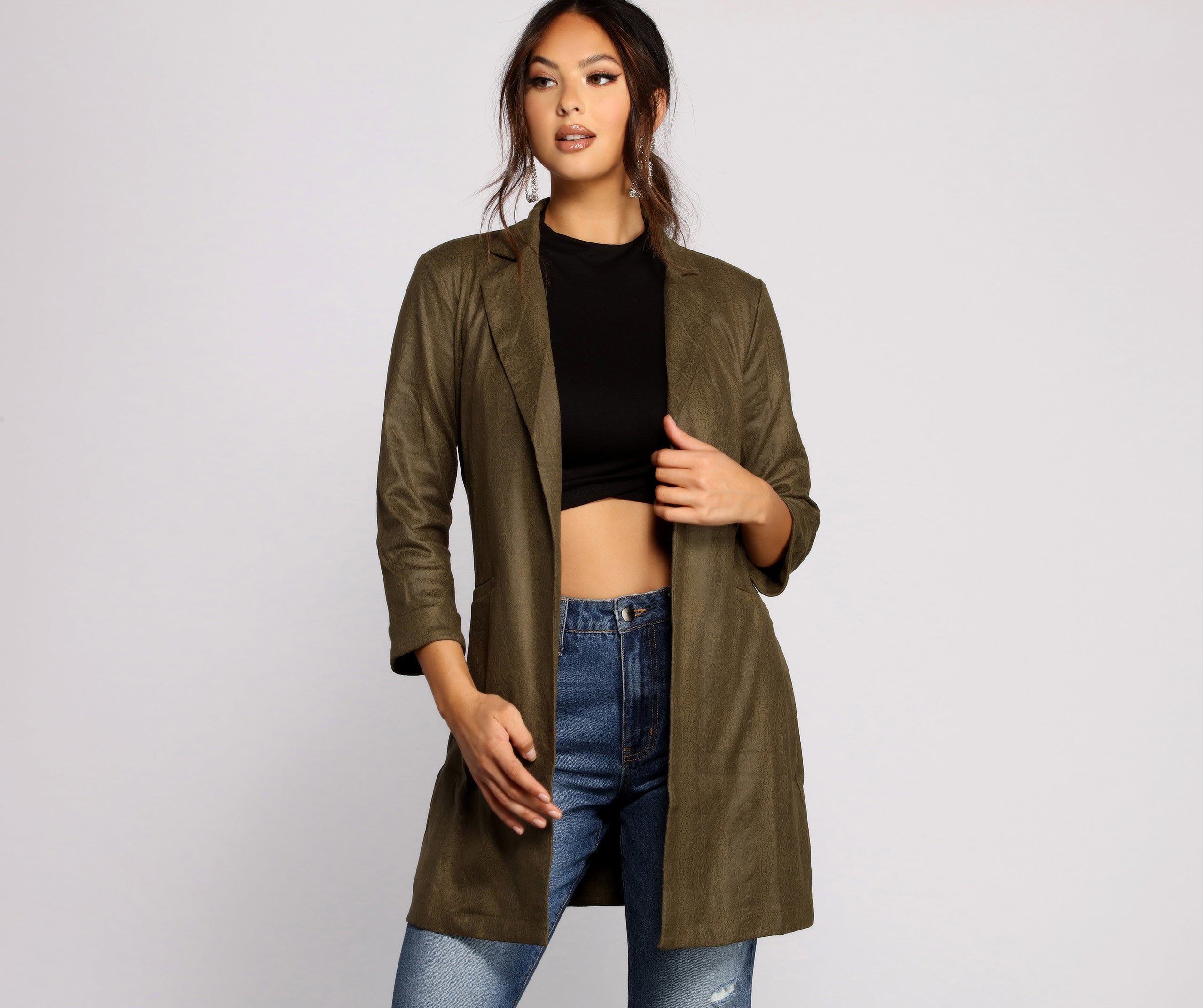Makin' Moves Faux Suede Long Line Blazer