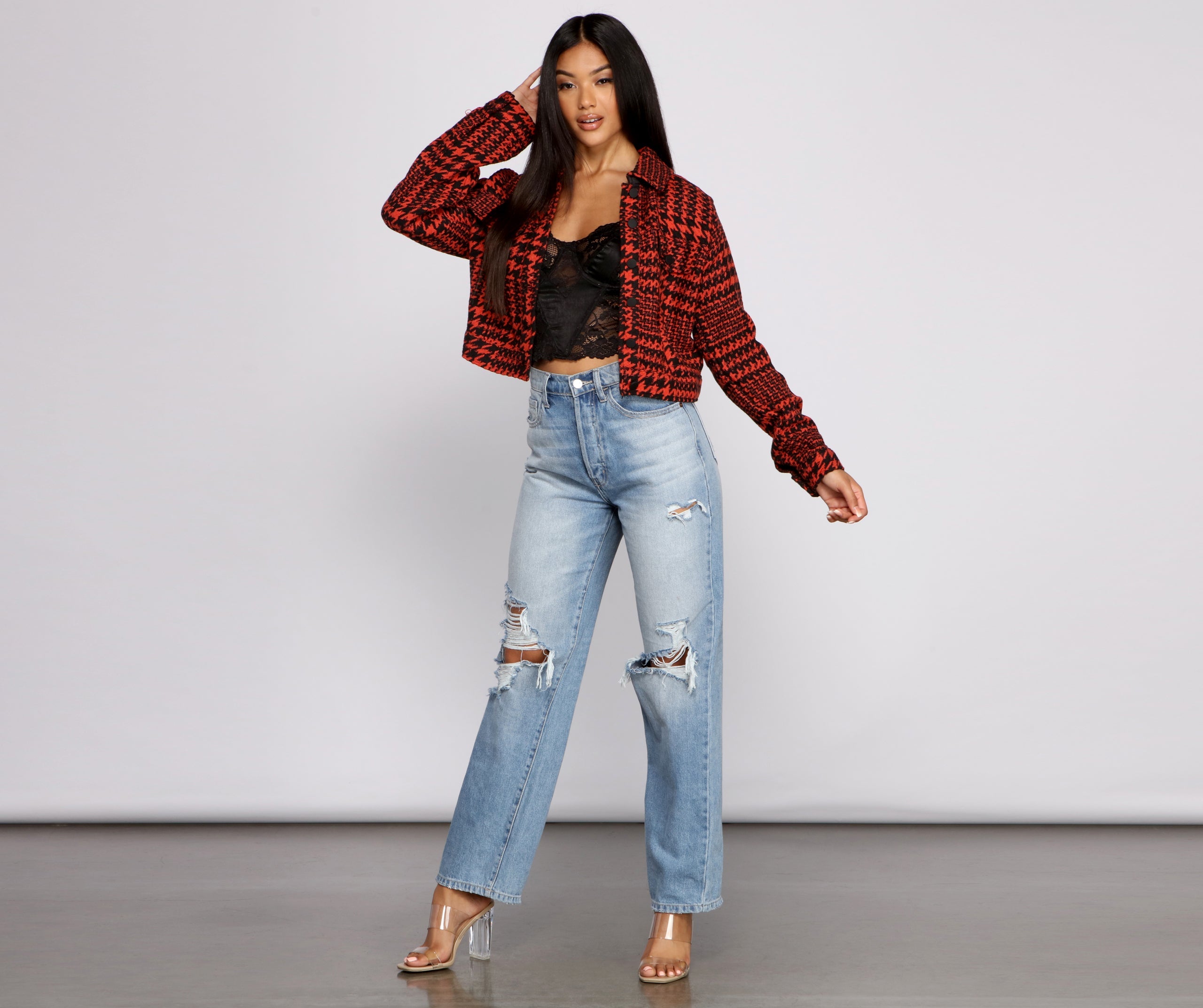 So Chic Houndstooth Cropped Jacket