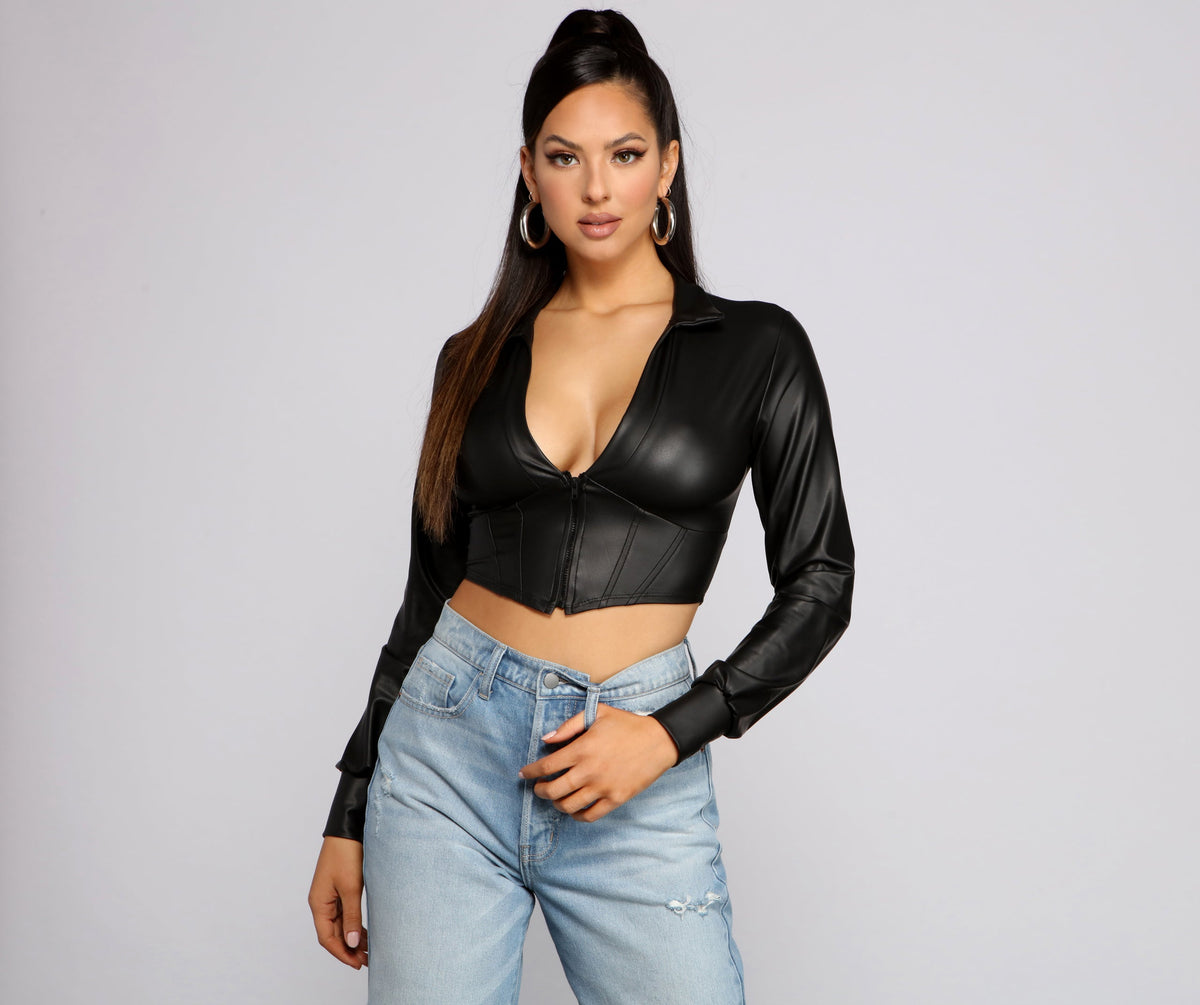 An Edgy Vibe Faux Leather Crop Top
