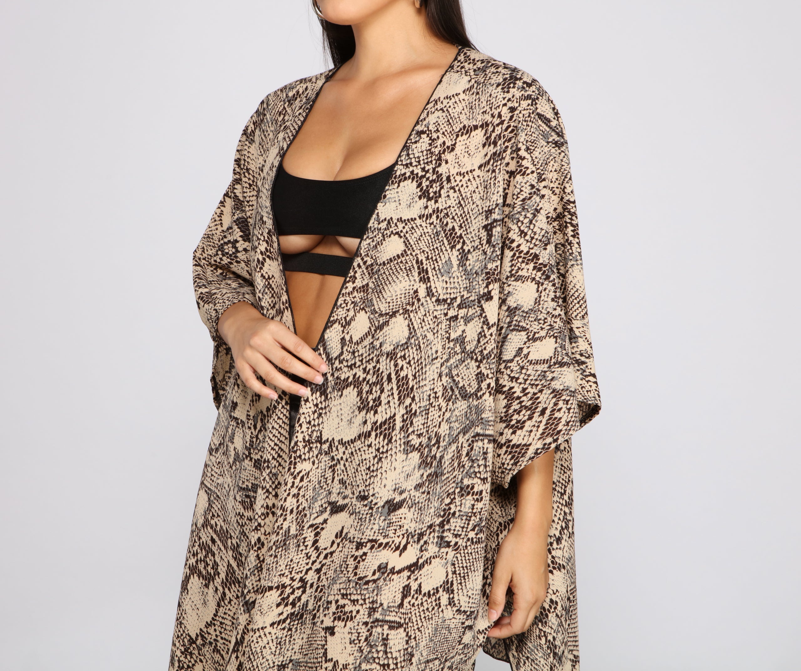 Sheer Snake Print Kimono