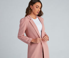 Nine-To-Five Puff Shoulder Long Line Blazer