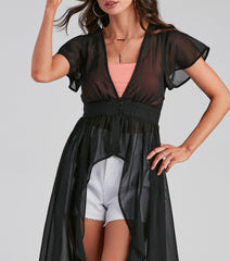 Flirty Flutter Sleeve Chiffon Duster