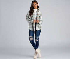 Keeping Knit Casual Plaid Shacket