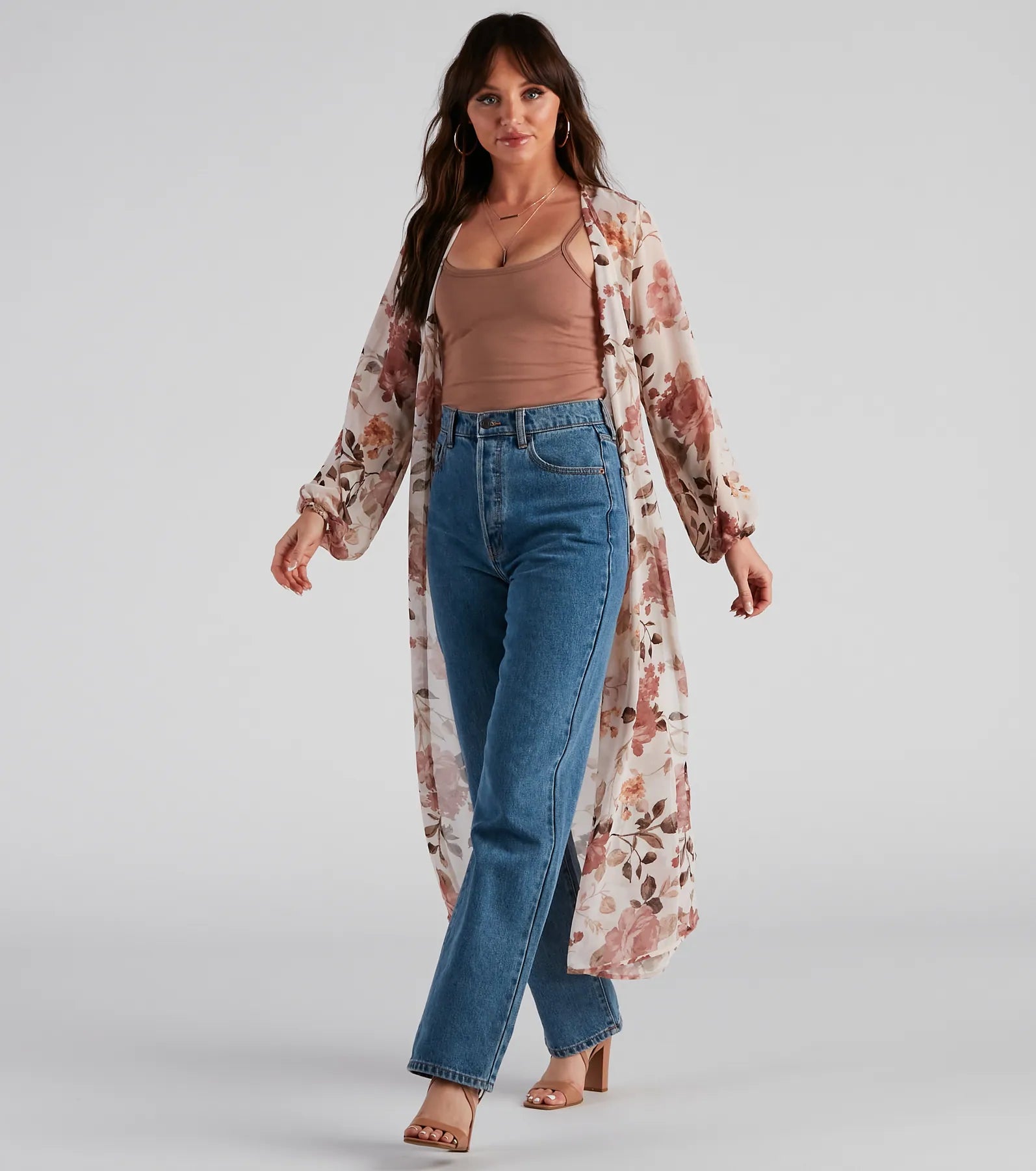 Flower Field Belted Chiffon Duster