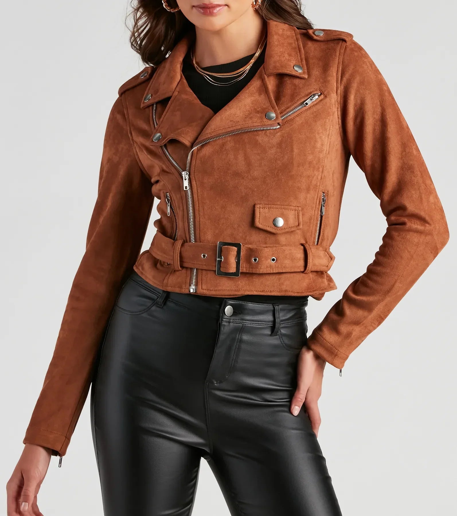 Stylishly Cinched Belted Moto Jacket