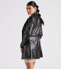 Cinched And Chic Faux Leather Trench Coat