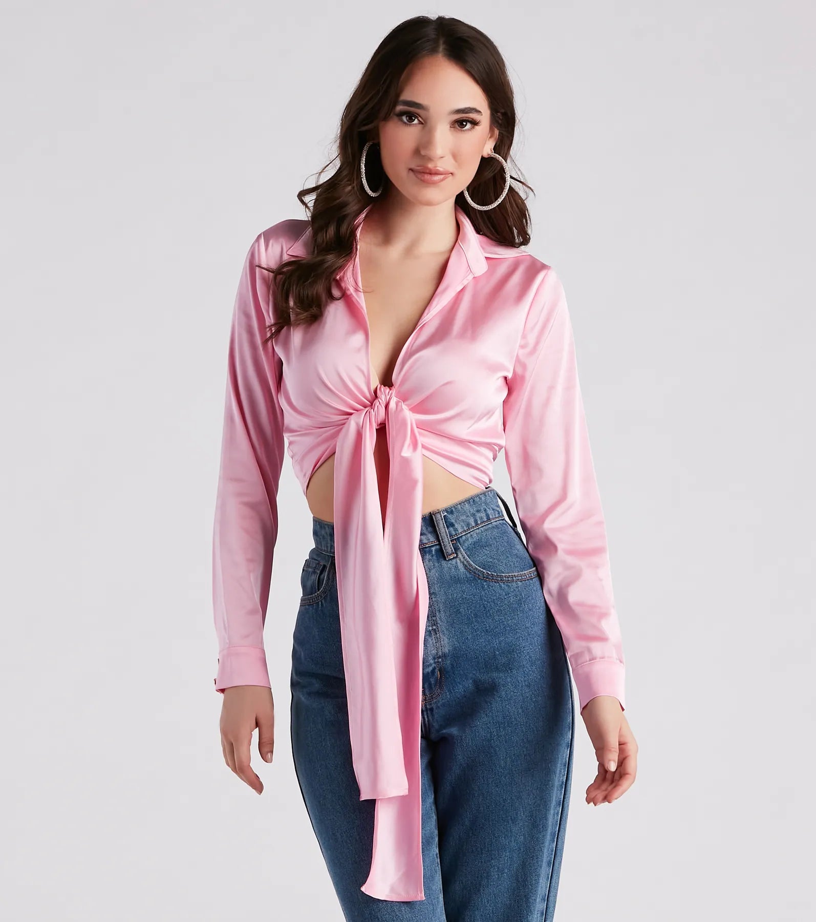 So Sleek Satin Tie-Front Blouse