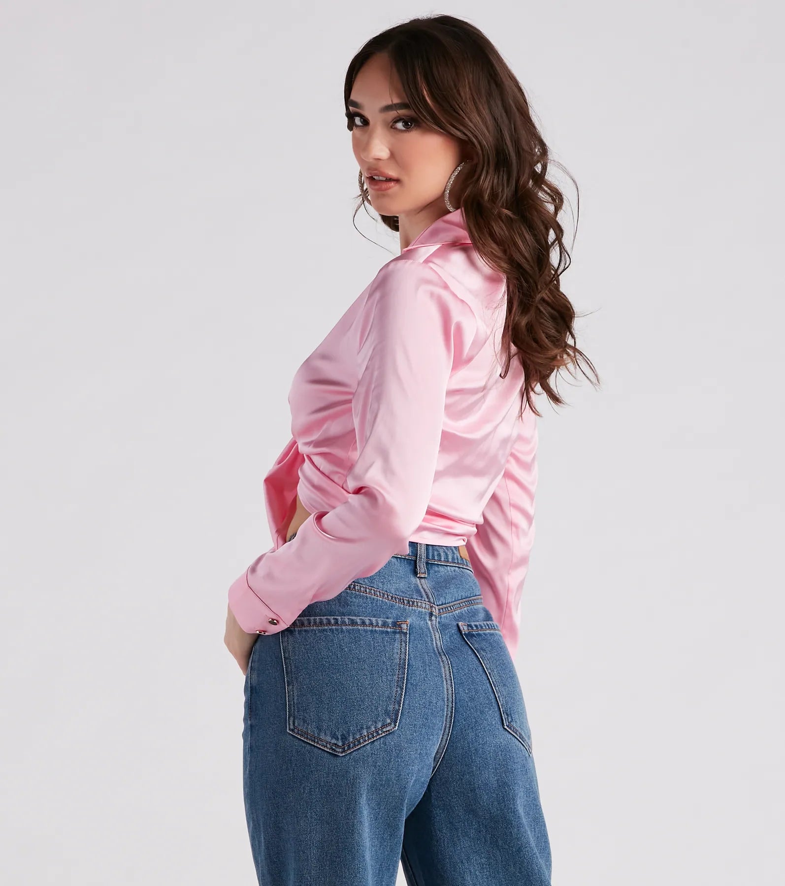 So Sleek Satin Tie-Front Blouse