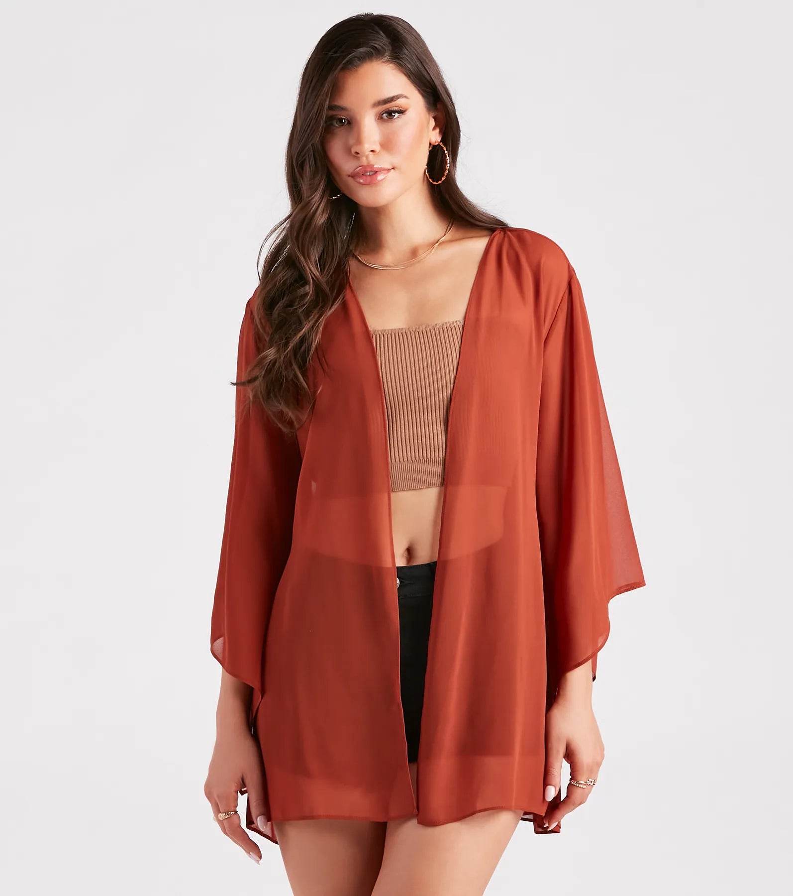 Beach Mode Chiffon Belted Kimono