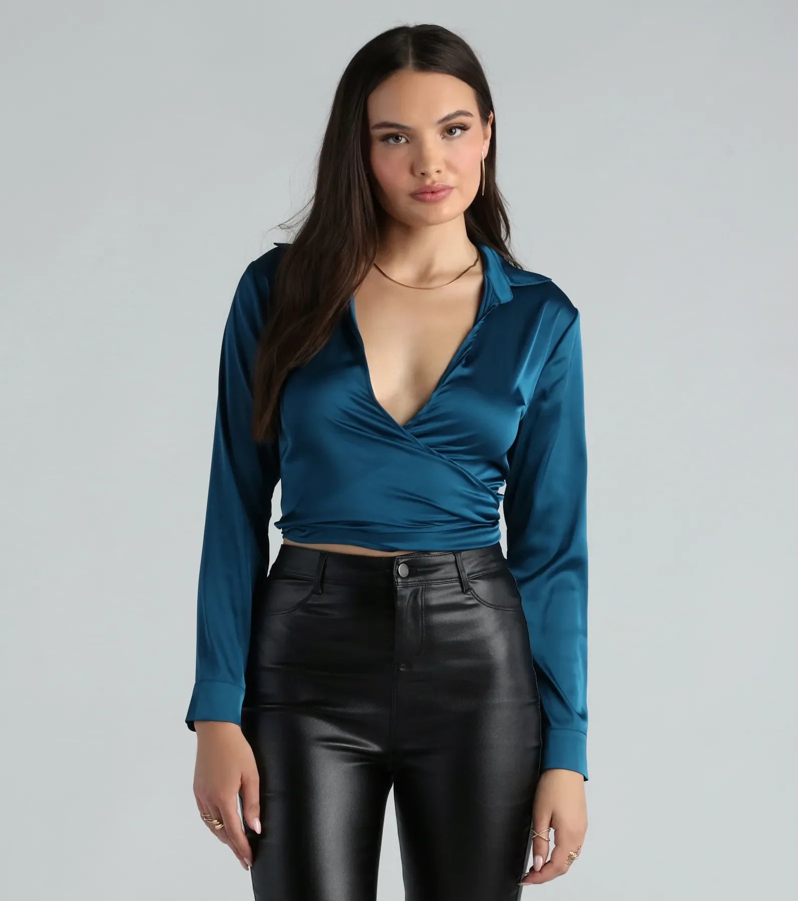So Sleek Satin Tie-Front Blouse