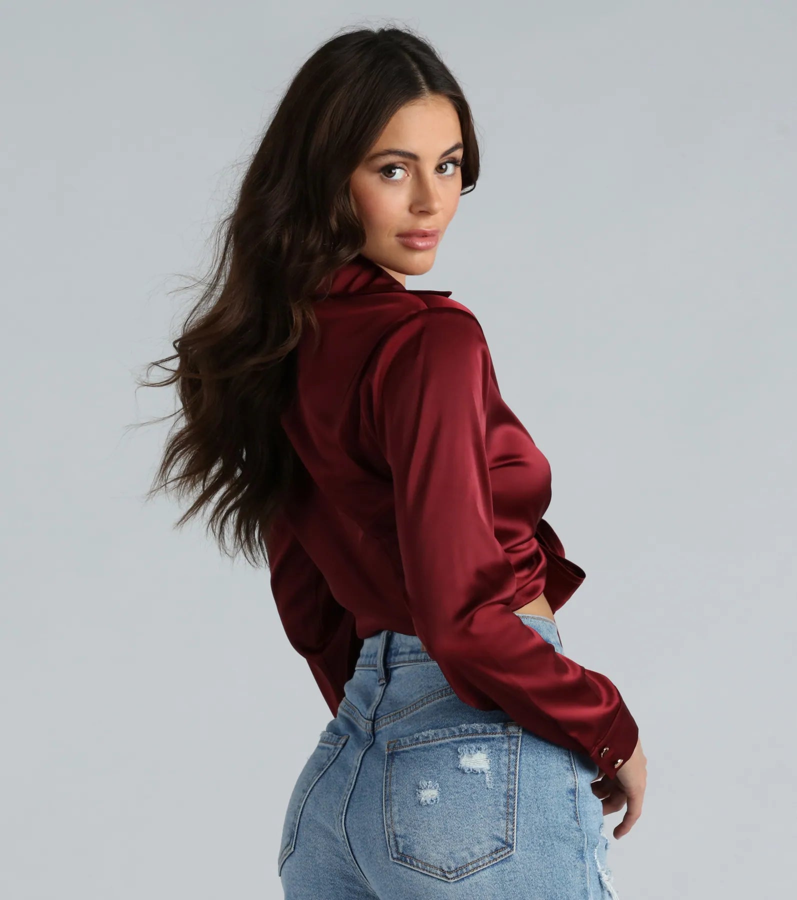 So Sleek Satin Tie-Front Blouse