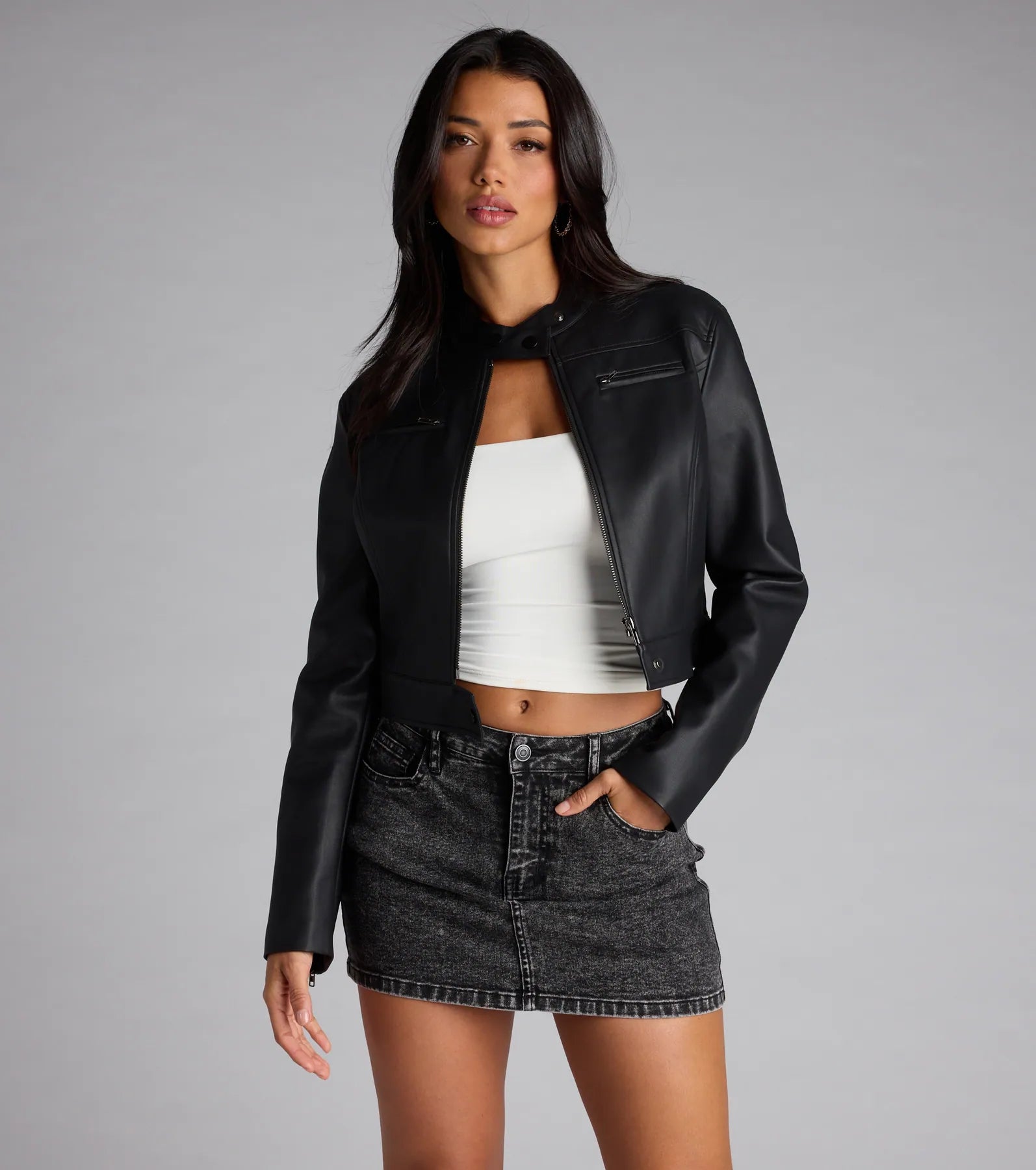 Along For The Ride Faux Leather Biker Jacket