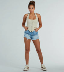 Best In Style Halter Button Up Vest