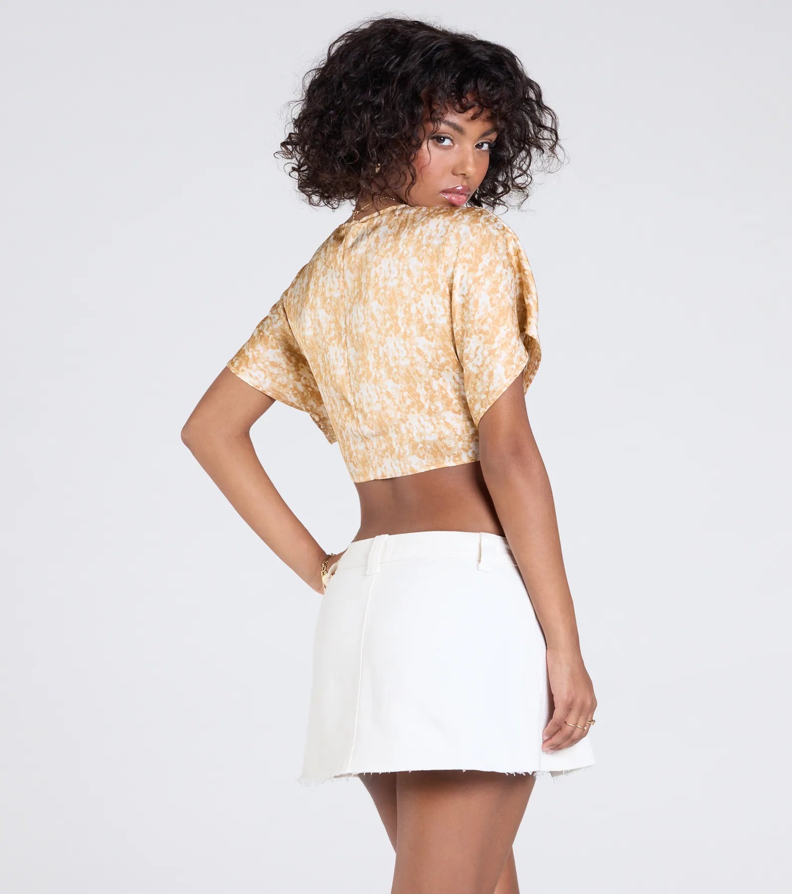 Pretty Taste Tie-Front Printed Satin Top