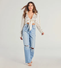 Luxe Demure Tie-Front Satin Crop Top