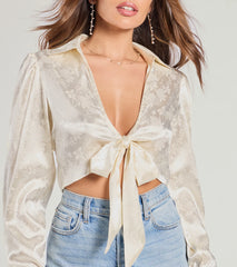 Luxe Demure Tie-Front Satin Crop Top