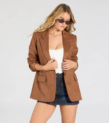 Casual And Chic Faux Suede Oversized Blazer