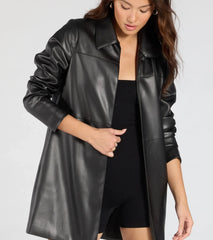 Effortlessly Sleek Faux Leather Oversized Blazer