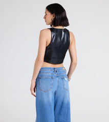 Here To Slay Faux Leather Cropped Vest