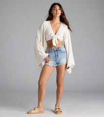Bring The Drama Bell Sleeve Tie Front Crop Top