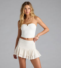 One Short Day Linen High-Rise Ruffle Mini Skirt