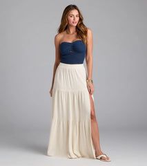 Coastal Breeze Linen High Slit Maxi Skirt