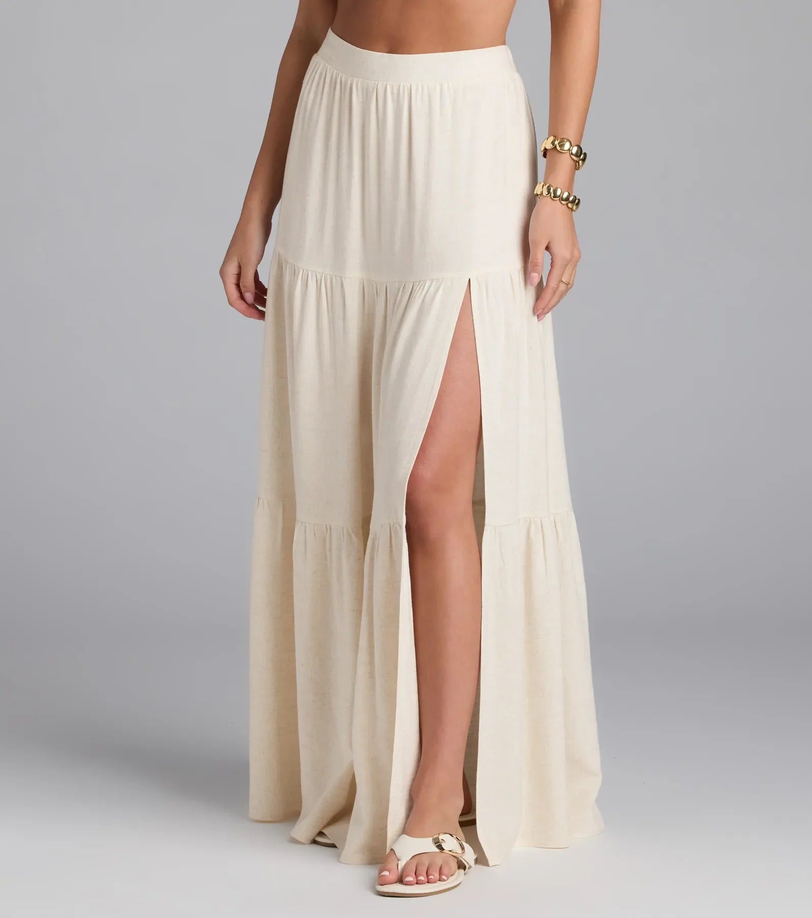 Coastal Breeze Linen High Slit Maxi Skirt