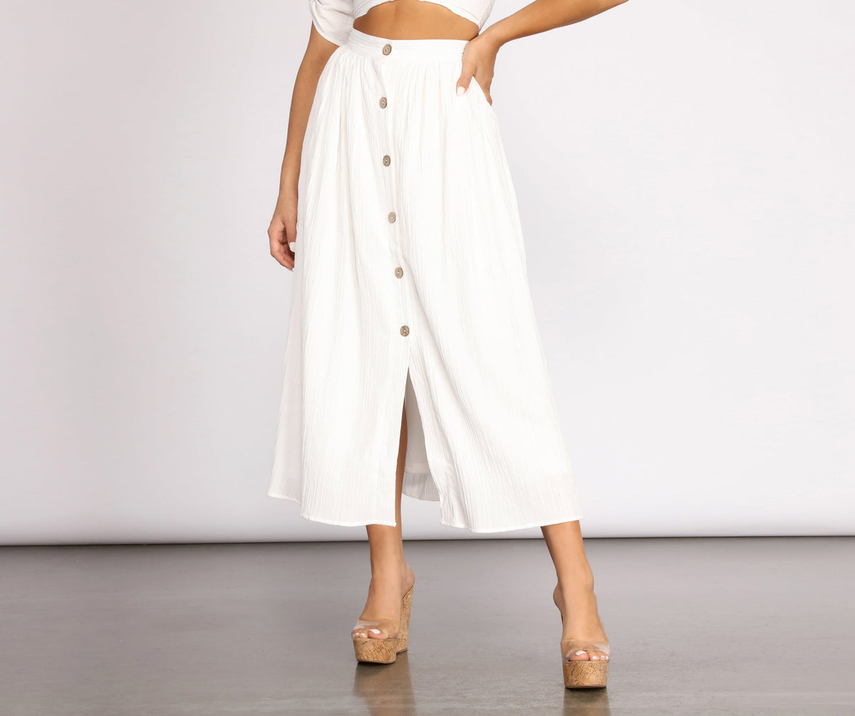 Seaside Babe Button Front Midi Skirt