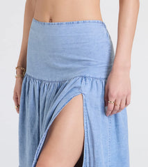 Western Cutie Tiered Chambray Maxi Skirt