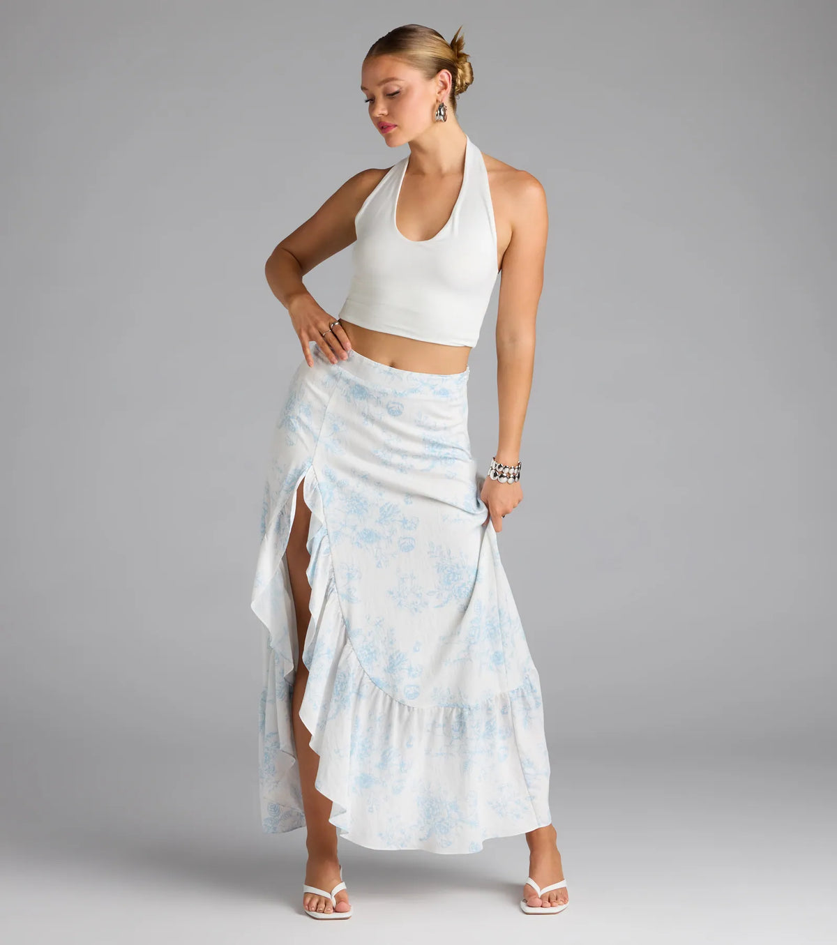 Whimsical Essence Ruffled Floral Maxi Skirt