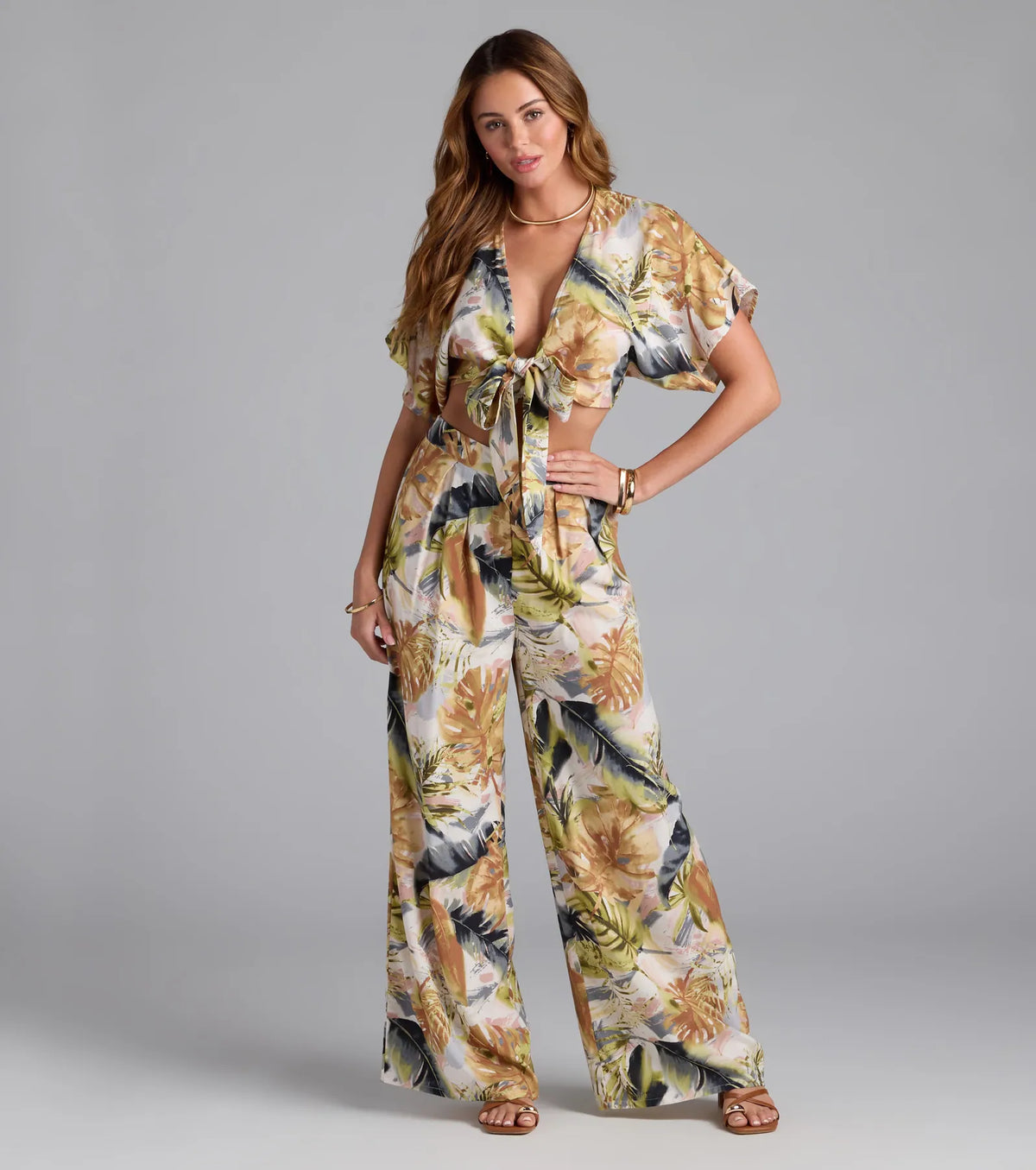 Sunny Escape Tropical Print Palazzo Pants