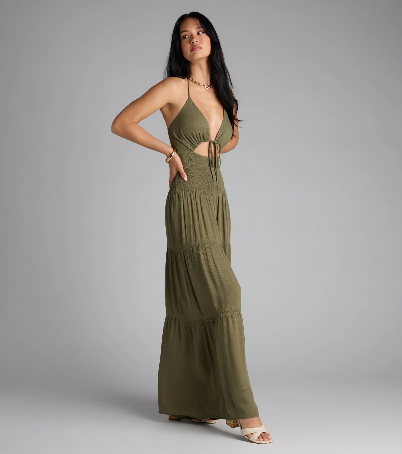 You've Got Flare Halter Cutout Wide Leg Jumpsuit