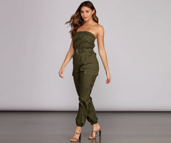 Bold And Belted Strapless Jumpsuit