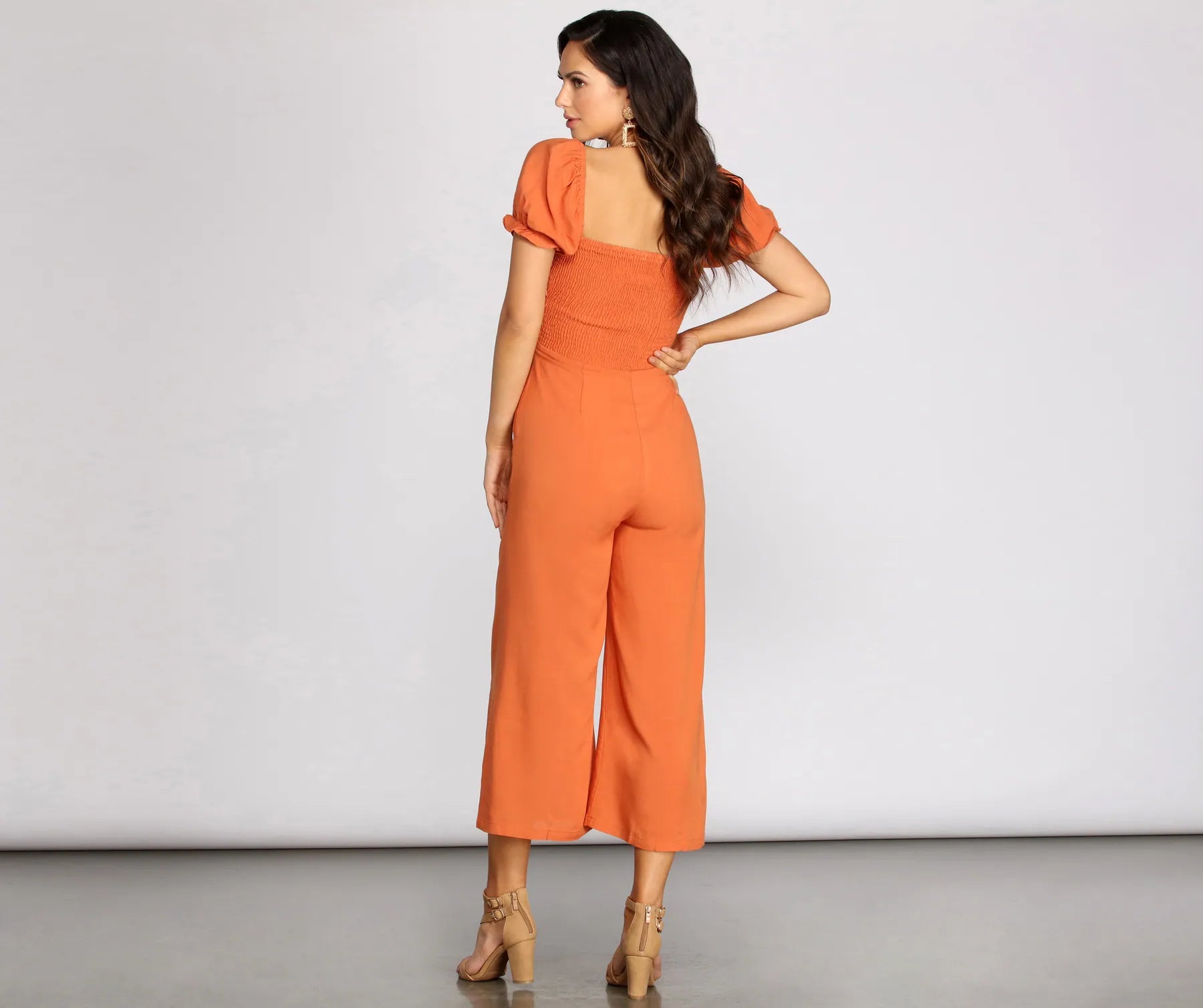 On The Bright Side Puff Sleeve Smocked Jumpsuit