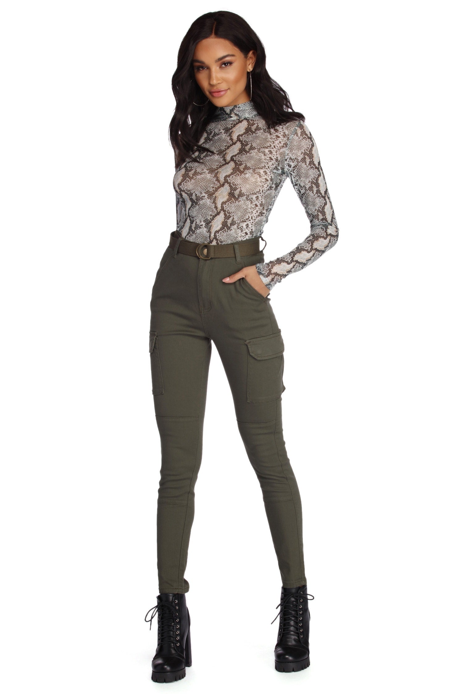 Belted Skinny Cargo Pants